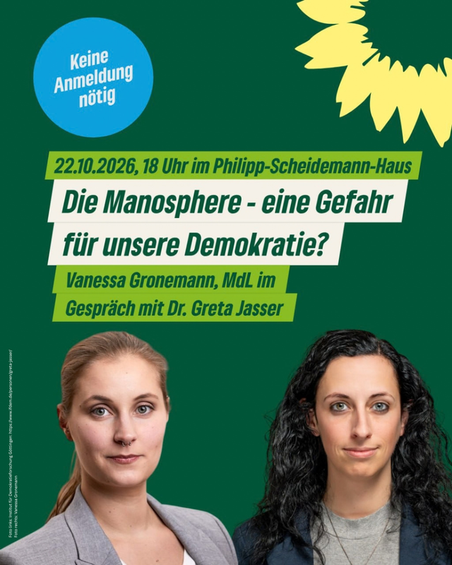 Veranstaltung: "Die Manosphere - eine Gefahr für unsere Demokratie?" mit Dr. Greta Jasser am 22.10. um 18 Uhr im Philipp-Scheidemann-Haus